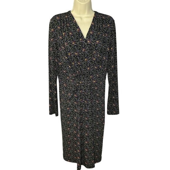Brooks Brothers Violette-Print Navy Surplice Jersey Faux Wrap Jersey Dress M - Picture 2 of 12